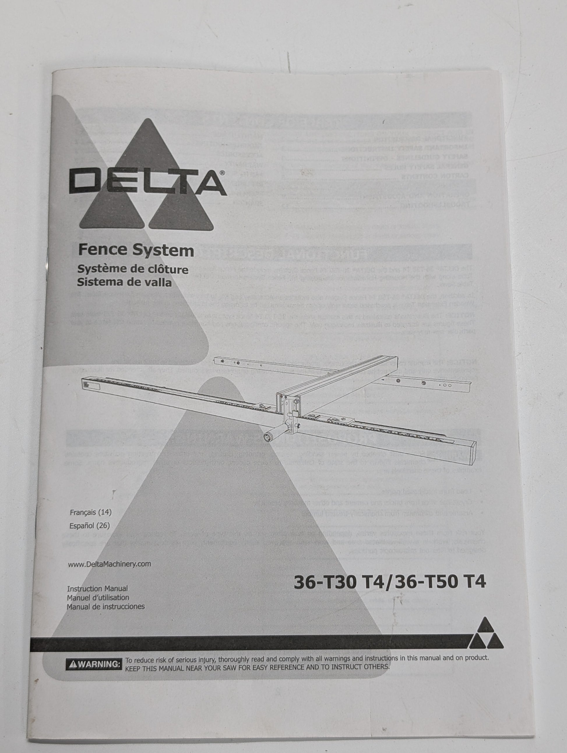 Delta Rip Fence System Table Saws 36-T30T3 30in T3 Guide