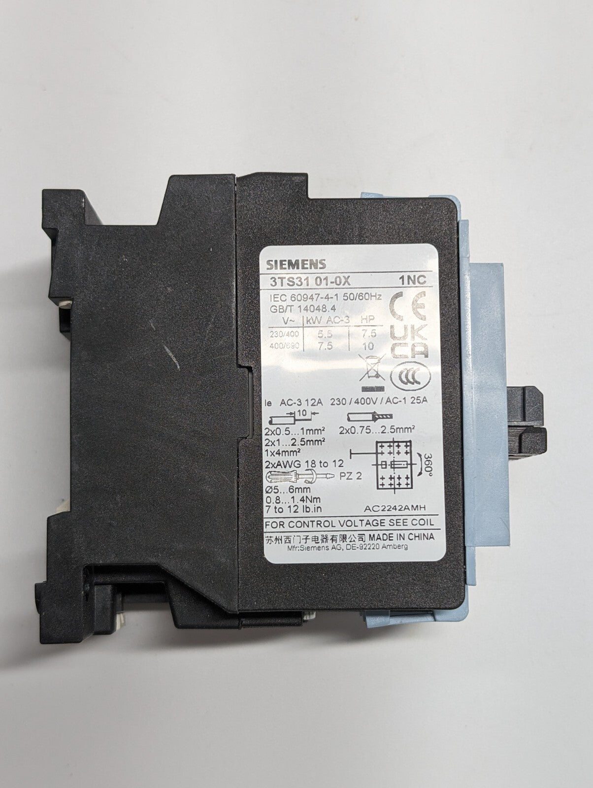 Siemens 3TS31 01-0X 1NC Electrical Contactor Relay 3 NO 1 NC AC-3 12A110V