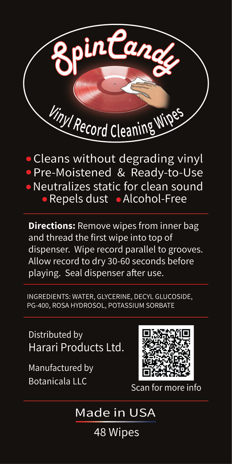 SpinCandy™ Vinyl Record Cleaning Pre-Moistened Wipes 48 Count