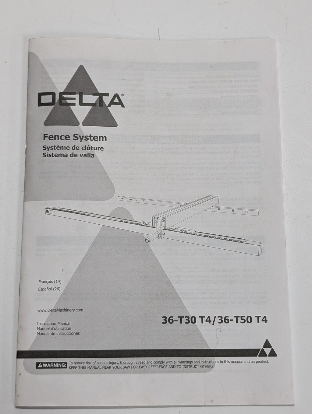 Delta Rip Fence System Table Saws 36-T30T3 30in T3 Guide