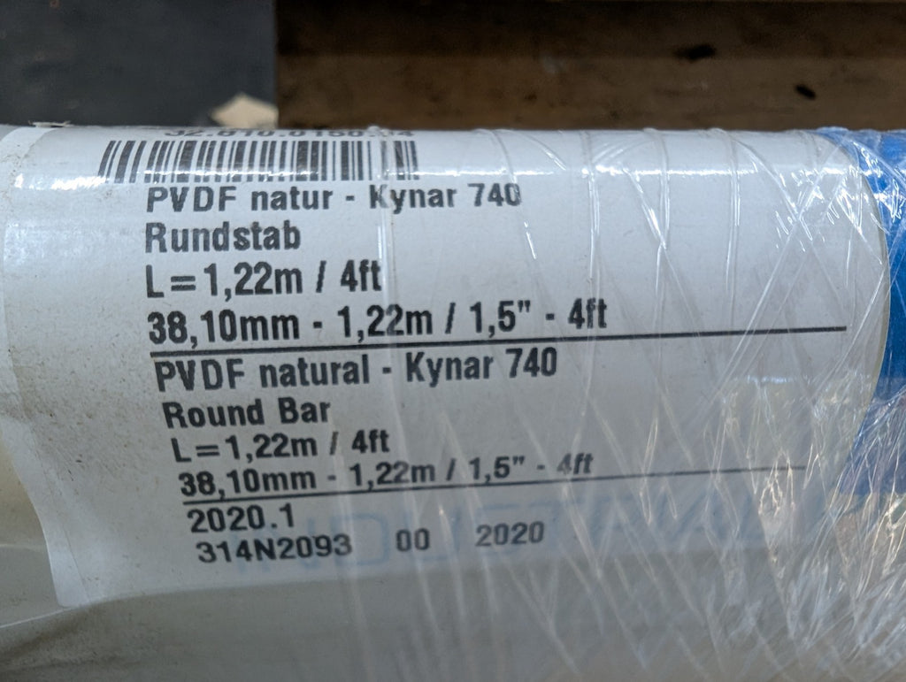 Kynar 740 PVDF Rod Natural 1+1/2" dia. 10ft Total Lot of 3 Pieces