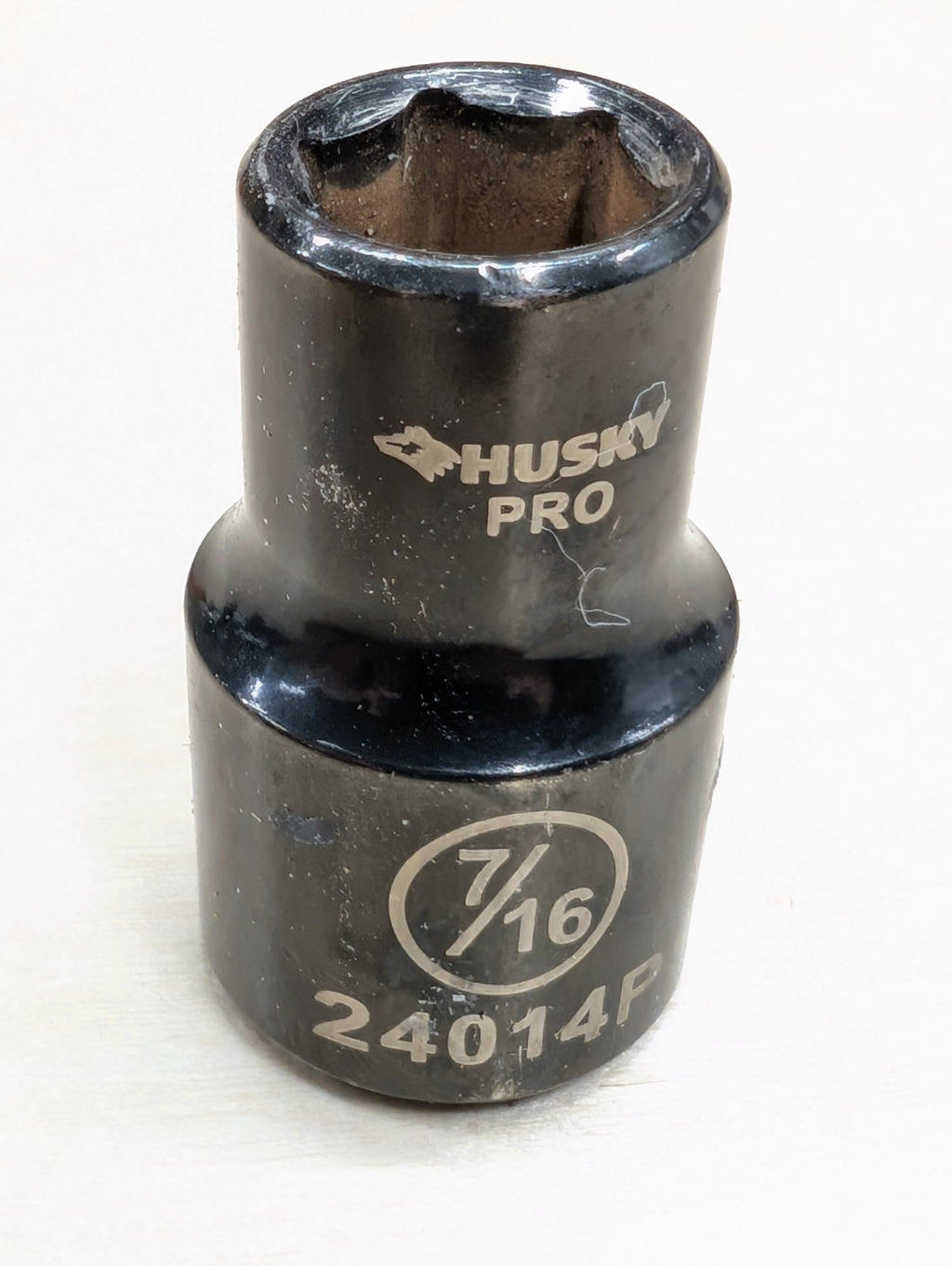 Husky Pro Black Chrome Socket 7/16" SAE 24014P Shallow 6 Point 1/2" Drive