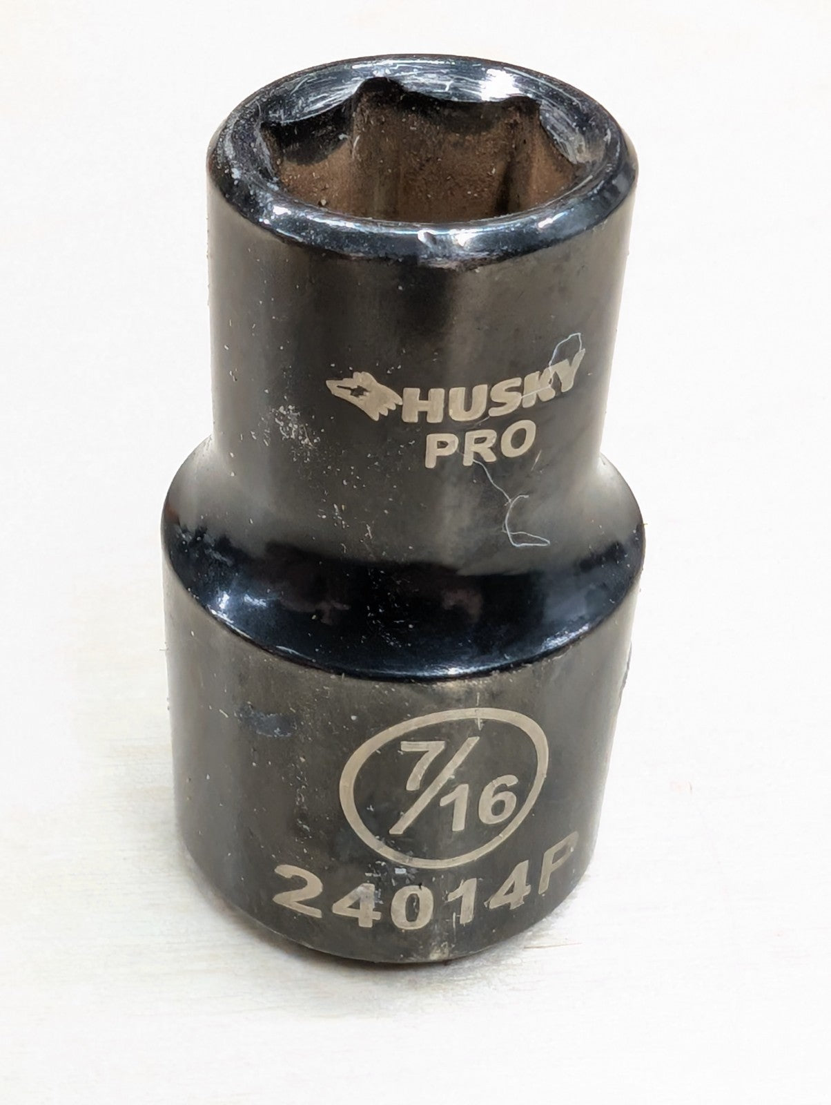 Husky Pro Black Chrome Socket 7/16" SAE 24014P Shallow 6 Point 1/2" Drive